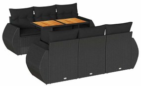 3327219 vidaXL Градински комплект диван с възглавници 7 части черен полиратан