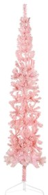 344572 vidaXL Тънка изкуствена половин коледна елха със стойка розова 210 см