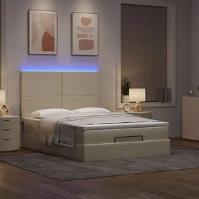 3313925 vidaXL Османска легло с матрак и LED, кремаво, 140x190 см, плат