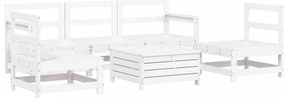 3250729 vidaXL Градински комплект диван от 6 части, бял, масивно дърво бор