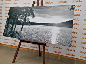 Картина на платно – Залез над езеро в черно и бяло