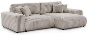 Светлосив разтегателен ъглов диван от рипсено кадифе с място за съхранение (десен ъгъл) Sarina – Ropez