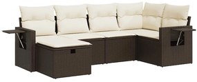 3325489 vidaXL Градински комплект с възглавници, 6 части, кафяв, полиратан