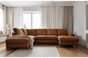 Оранжево-кафяв разтегателен ъглов диван от рипсено кадифе (ляв ъгъл) Lofty Lilly – Miuform