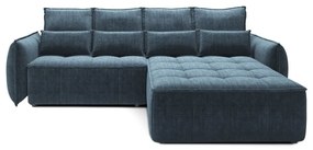 Син кадифен разтегателен ъглов диван с място за съхранение (десен ъгъл) Campo – ELTAP