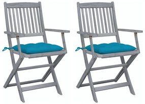 3064501 vidaXL Сгъваеми градински столове, 2 бр, с възглавници, акация масив