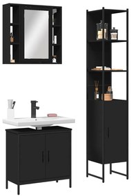 3214740 vidaXL Комплект шкафове за баня от 3 части, черен, инженерно дърво