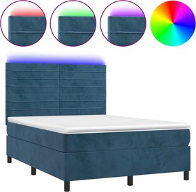 3136183 vidaXL Боксспринг легло с матрак и LED, тъмносиньо, 140x190 см, кадифе