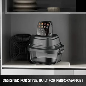 Фритюрник с горещ въздух Just Perfecto JP-AF4GL, 1500 W, 1.5/4 л, 8 програми, 80-200 C, 360° Hot Air Circulation, Термоустойчива стъклена конструкция, Черен