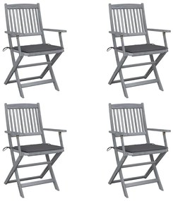3064509 vidaXL Сгъваеми градински столове, 4 бр, с възглавници, акация масив
