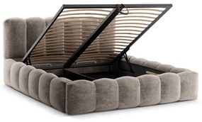 Светлокафяво тапицирано двойно легло с място за съхранение с включена подматрачна рамка 200x200 cm Lupine – Micadoni Home