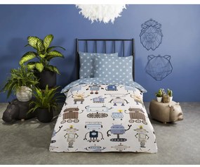 Синьо -бежово единично памучно детско спално бельо 140x200 cm Robo – Good Morning