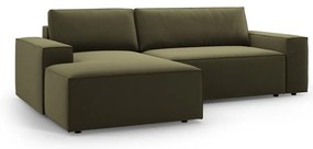 Зелен кадифен сгъваем/с място за съхранение ъглов диван (ляв ъгъл) Jodie – Micadoni
