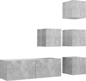 3079142 vidaXL Комплект ТВ шкафове от 5 части, бетонно сив, инженерно дърво
