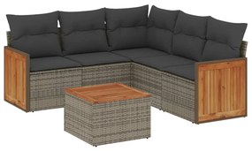 3227649 vidaXL Градински диван с възглавници, 6 части, полиратан, сив