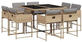 3278147 vidaXL Градински комплект с възглавници 9 части бежов микс полиратан