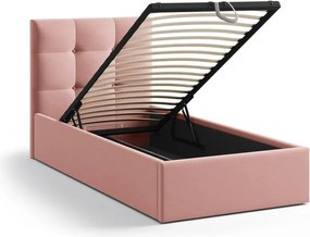 Розово единично легло 90x200 cm тапицирано с място за съхранение с включена подматрачна рамка Phaedra – Micadoni