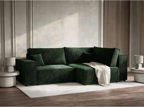 Тъмнозелен шенилов сгъваем/с място за съхранение ъглов диван (десен ъгъл/L форма) Tonga – Maison de Rêve