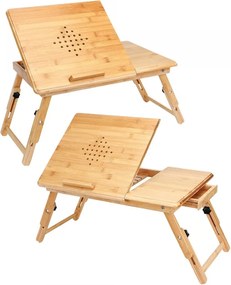 Бамбукова масичка за лаптоп с вентилационни отвори и чекмедже 55 x 28 x 35 cm