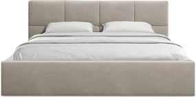 Кафяво-сиво кадифено двойно легло 140x200 cm тапицирано с място за съхранение и включена подматрачна рамка Hiko – Makamii