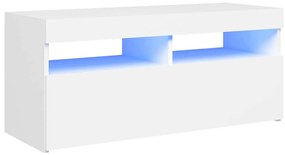 804382 vidaXL ТВ шкаф с LED осветление, бял, 90x35x40 см