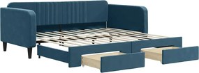 3197117 vidaXL Канапе с изтеглящо легло и чекмеджета синьо 100x200 см кадифе