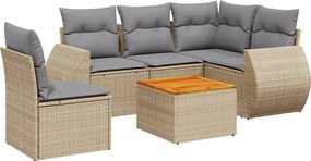 3257340 vidaXL Градински диван с възглавници, 6 части, бежов полиратан