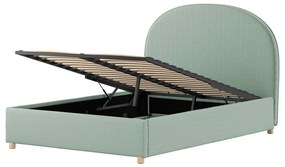 Зелено тапицирано двойно легло с място за съхранение с включена подматрачна рамка 140x200 cm Moon – Vipack