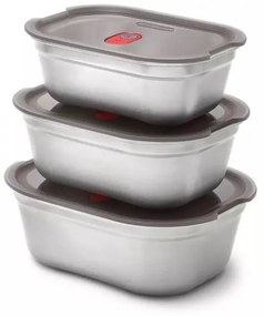 Кутия за храна Black+Blum Meal Prep FBSS-BX-S017, 600 ml, Правоъгълна, Подходяща за фурна, Без BPA, Неръждаема стомана, Сив/Червен