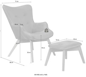 Сив кадифен фотьойл с табуретка Niko – Ropez
