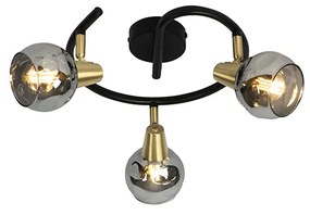 Таванна лампа черна 44,5 см с димно стъкло 3-светлина - Vidro