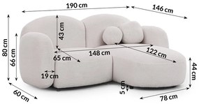 Кремав ъглов диван от прежда с примки от букле (десен ъгъл) Orbit – Ropez