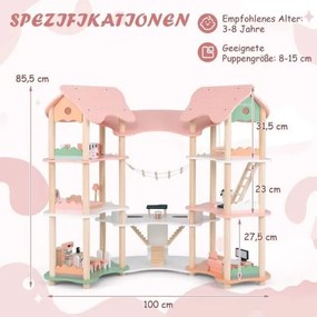 Детска дървена къща за кукли с 32 реалистични мебелни аксесоари