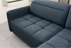 Син кадифен разтегателен ъглов диван с място за съхранение (десен ъгъл L форма) Barea – ELTAP