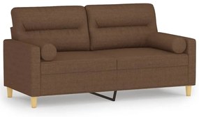 3200824 vidaXL 2-местен диван с декоративни възглавници кафяв 140 см плат