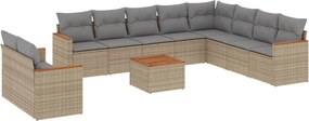 3258524 vidaXL Градински диван с възглавници, 11 части, бежов полиратан