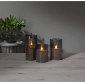 Сива LED восъчна свещ в стъкло, височина 15 см M-Twinkle - Star Trading