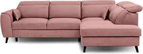 Розов кадифен разтегателен ъглов диван с място за съхранение (десен ъгъл L форма) Noble – ELTAP