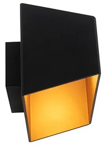 Модерен стенен аплик черен със златен интериор правоъгълен - Alone