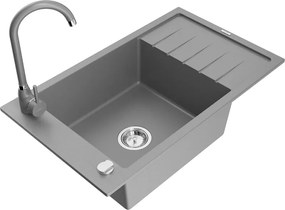 Mexen Elias мивка от гранит с 1 корито с отцедник и кухненски смесител Telma, сив - 6511-71-670200-71