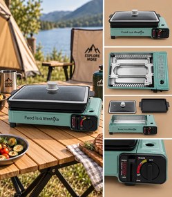 Къмпинг газова котлона с мощност 2200 W, с тиган и капак