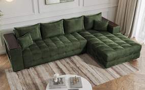 Разтегателен ъглов диван с подлакътник етажерка Мелвин Спринг