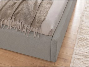 Светлосиво тапицирано двойно легло с място за съхранение и включена подматрачна рамка 160x200 cm Cille – Ropez