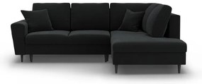 Черен кадифен разтегателен ъглов диван с място за съхранение (десен ъгъл/L форма) Kyoto – Cosmopolitan Design
