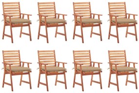 3078392 vidaXL Градински трапезни столове, 8 бр, с възглавници, акация масив