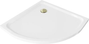 Mexen Flat полузаоблен плосък поддушов крак 90 x 90 cm, бял, сифон златен - 41109090G