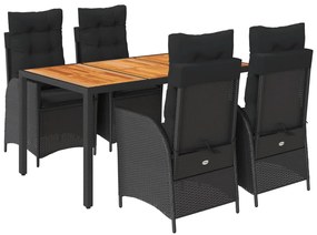 3213097 vidaXL Градински трапезен комплект възглавници 5 части черен полиратан