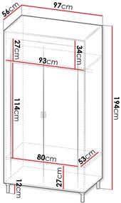 Гардероб Mossa 2-врати-Leuko
