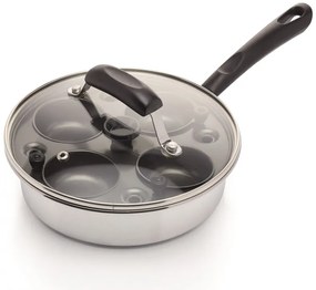 Тиган за яйца бенедикт KitchenCraft KCPOACH4, 21 см, 5 л, Капак, 4 сваляеми форми, Функция дълбок тиган, Индукция, Инокс/сребрист