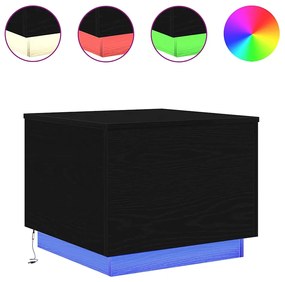 862259 vidaXL Маса за кафе с LED осветление, черна дъб, 50x50x40 см